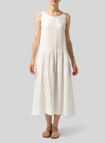 Soft White Linen Double Layers Flowy Long Dress