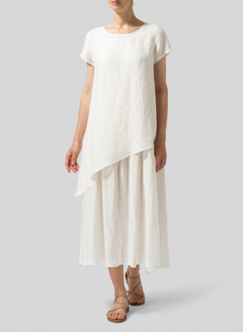 Soft White Linen Double Layers Flowy Long Dress