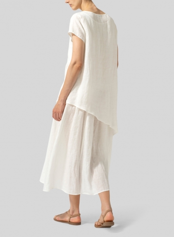 Soft White Linen Double Layers Flowy Long Dress