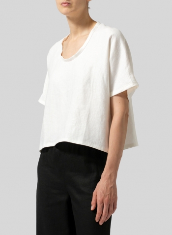 White Twill Linen Classic Dropped Shoulder Top