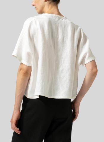 White Twill Linen Classic Dropped Shoulder Top