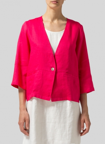 Hot Pink Linen Boxy Fit Jacket
