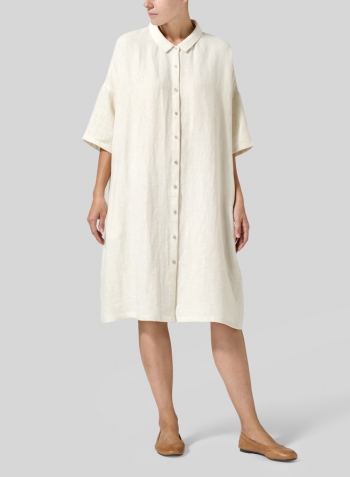 Light Oat Linen Classic Collar Oversized Tunic