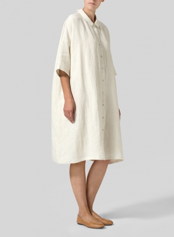 Light Oat Linen Classic Collar Oversized Tunic