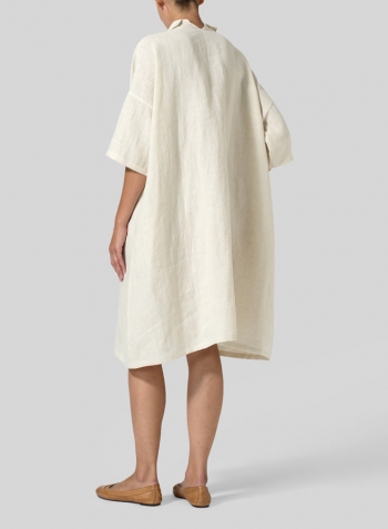 Light Oat Linen Classic Collar Oversized Tunic