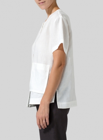 White Linen Patch Pockets Blouse