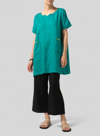 Green Linen Sweetheart Neckline Tunics