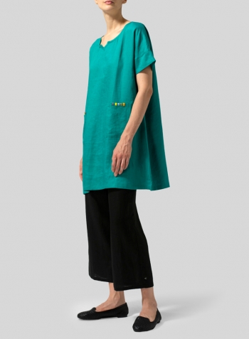 Green Linen Sweetheart Neckline Tunics