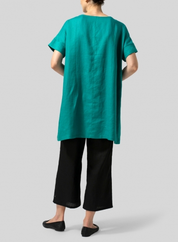 Green Linen Sweetheart Neckline Tunics