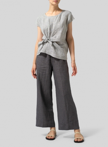 Linen Waist Self-tied Ribbon Top Set