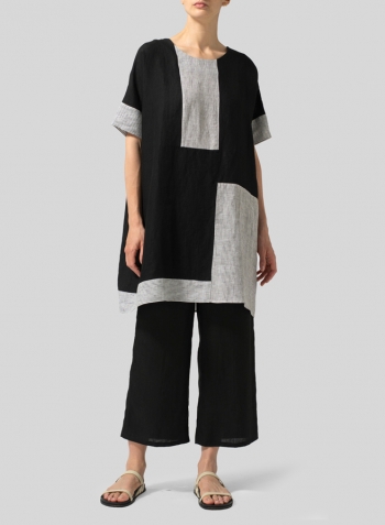 Black Stripe Linen Oversize Patchwork Tunic