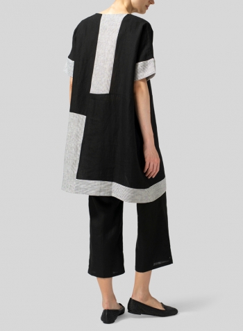 Black Stripe Linen Oversize Patchwork Tunic