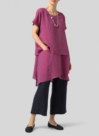 Two Tone Purple Linen Layered Top Set