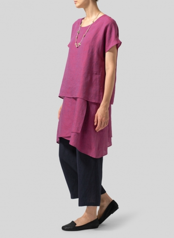 Two Tone Purple Linen Layered Top Set