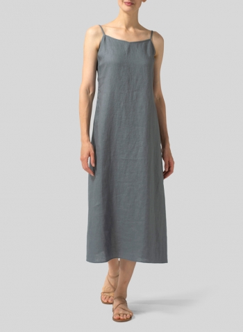 Gray Linen Spaghetti Strap Long Dress