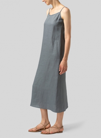 Gray Linen Spaghetti Strap Long Dress