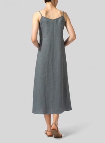 Gray Linen Spaghetti Strap Long Dress