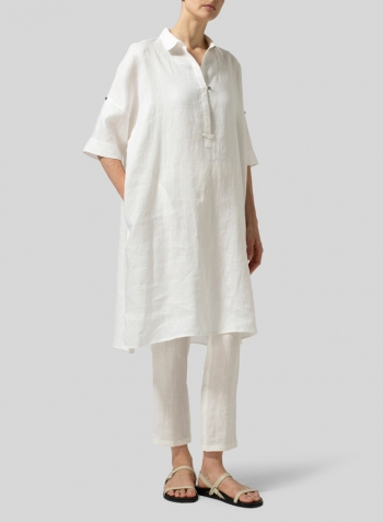 White Linen Oversized Monk Dress