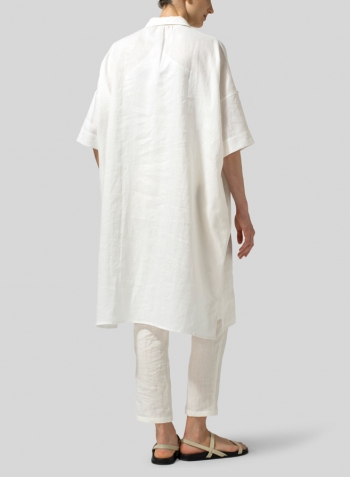 White Linen Oversized Monk Dress