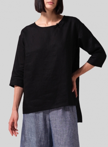 Black Linen Scoop Neck Tunic