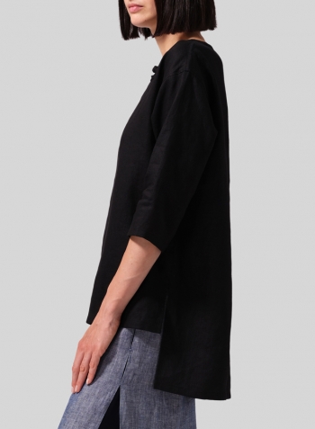 Black Linen Scoop Neck Tunic