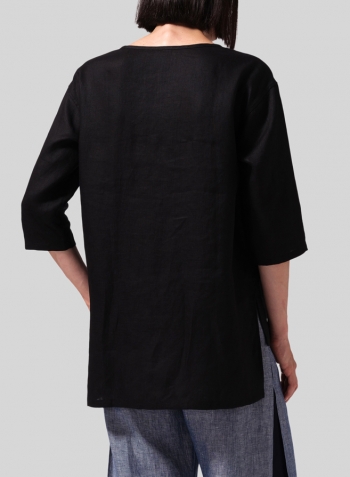 Black Linen Scoop Neck Tunic