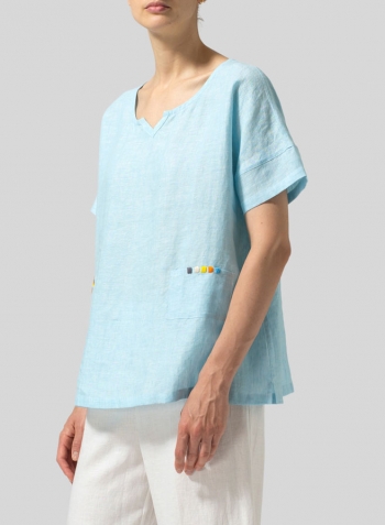 Linen Sweetheart Neckline Short Sleeve Top Set