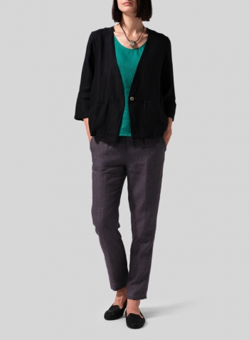 Black Linen Boxy Fit Jacket Set