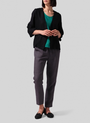 Black Linen Boxy Fit Jacket Set