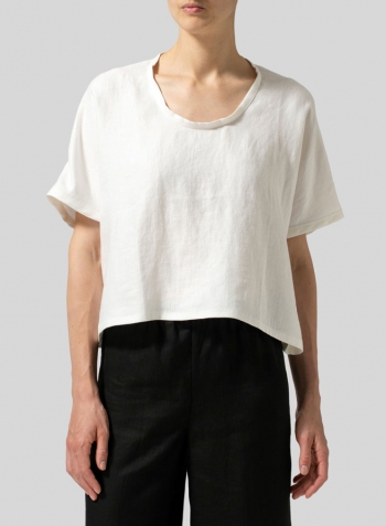 White Twill Linen Classic Dropped Shoulder Top