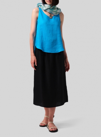 Azure Blue Linen Thin Strap Cami Set