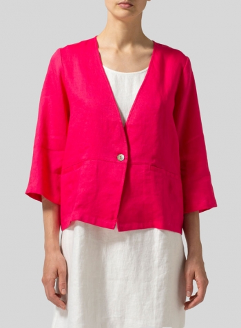 Hot Pink Linen Boxy Fit Jacket With Scarf