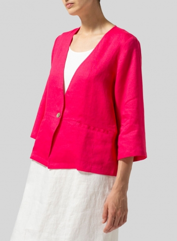 Hot Pink Linen Boxy Fit Jacket With Scarf