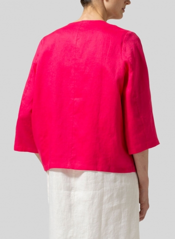 Hot Pink Linen Boxy Fit Jacket With Scarf
