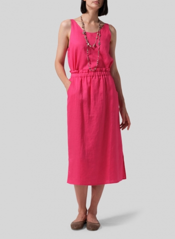 Hot Pink Linen Straight-Leg Slip-on Skirt Set