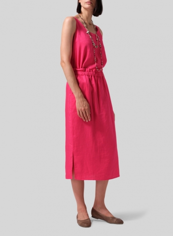 Hot Pink Linen Straight-Leg Slip-on Skirt Set