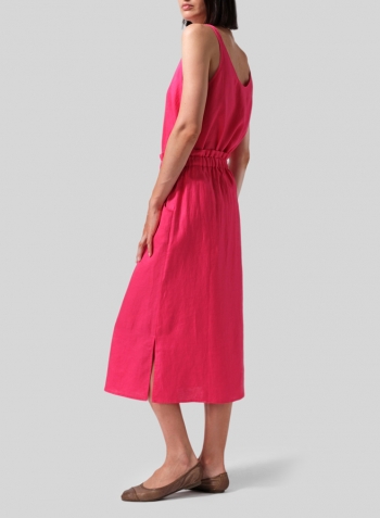 Hot Pink Linen Straight-Leg Slip-on Skirt Set