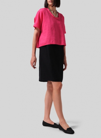 Hot Pink Twill Linen Classic Dropped Shoulder Top Set