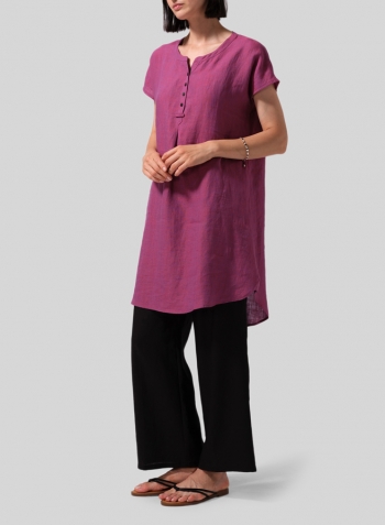 Two Tone Purple Linen Split Neck Long Tunics Set