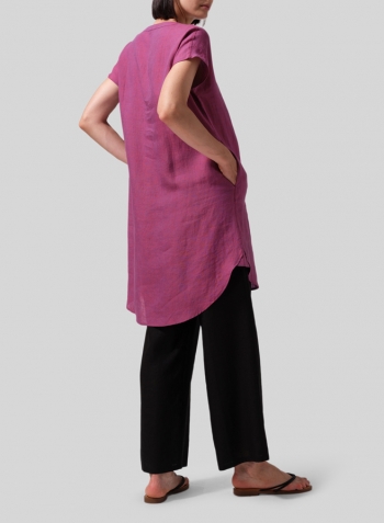 Two Tone Purple Linen Split Neck Long Tunics Set