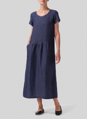 Denim Linen Short Sleeve Dress