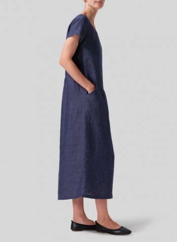 Denim Linen Short Sleeve Dress