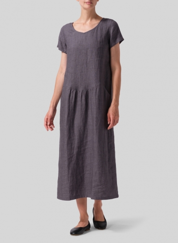 Charcoal Gray Linen Short Sleeve Dress