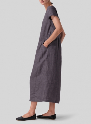 Charcoal Gray Linen Short Sleeve Dress