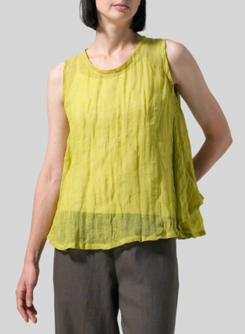 Yellow Linen Sleeveless Peplum Top