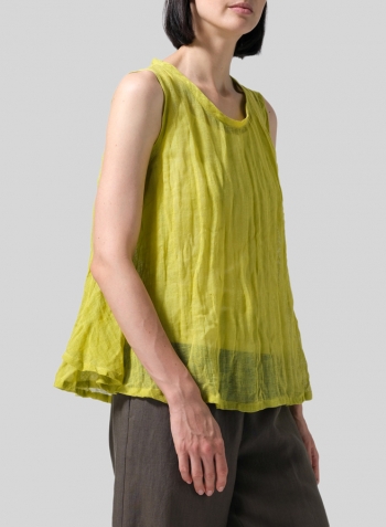 Yellow Linen Sleeveless Peplum Top