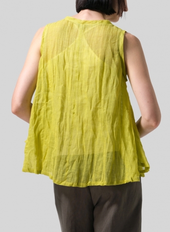 Yellow Linen Sleeveless Peplum Top