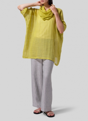 Yellow Linen Cowl Neck Raglan Sleeves Top Set