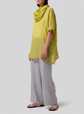 Yellow Linen Cowl Neck Raglan Sleeves Top Set
