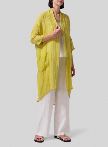 Yellow Linen Kimono Cardigan Set